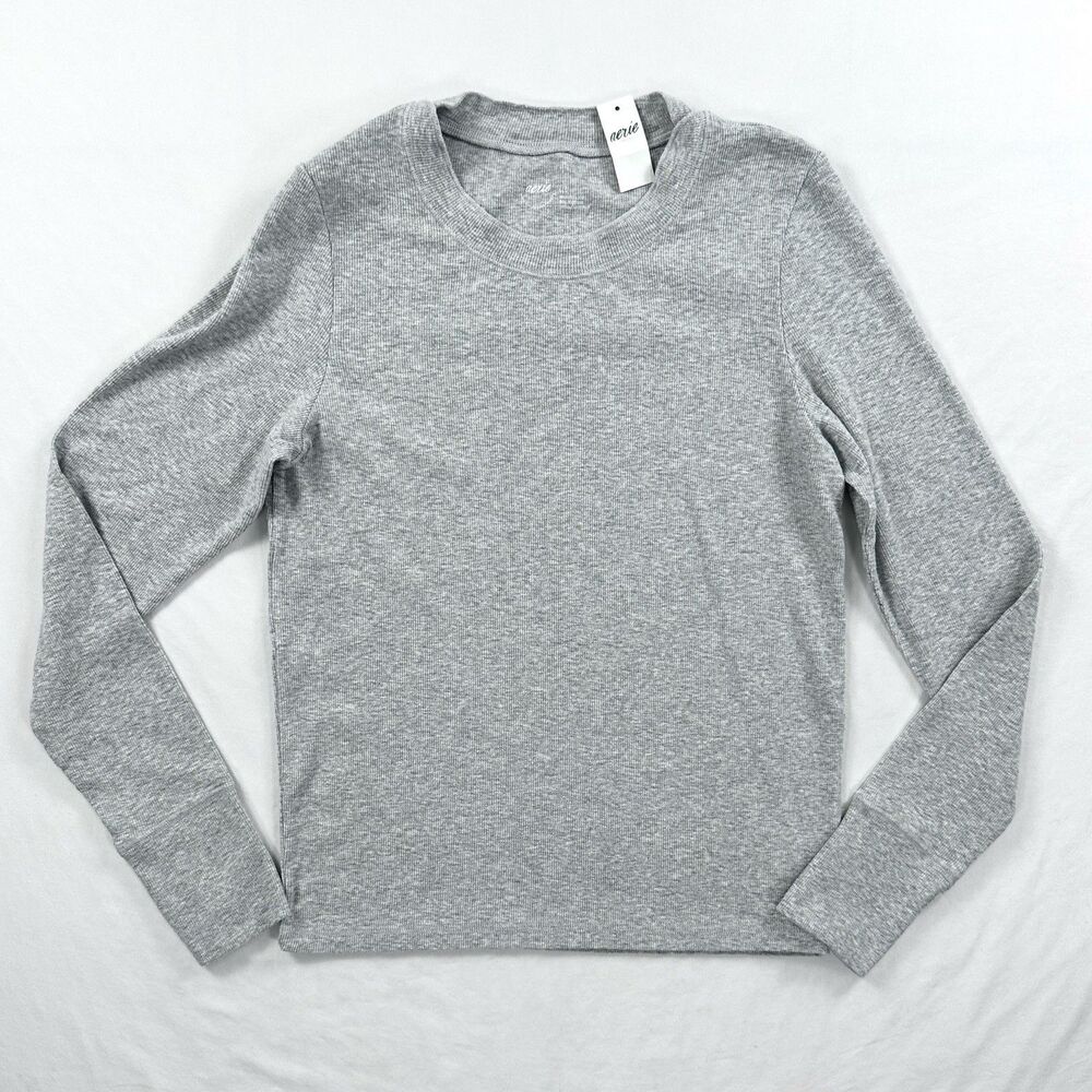 Aerie Long Sleeve Shirt Womens Large Gray Ribbed Cotton Blend Grunge